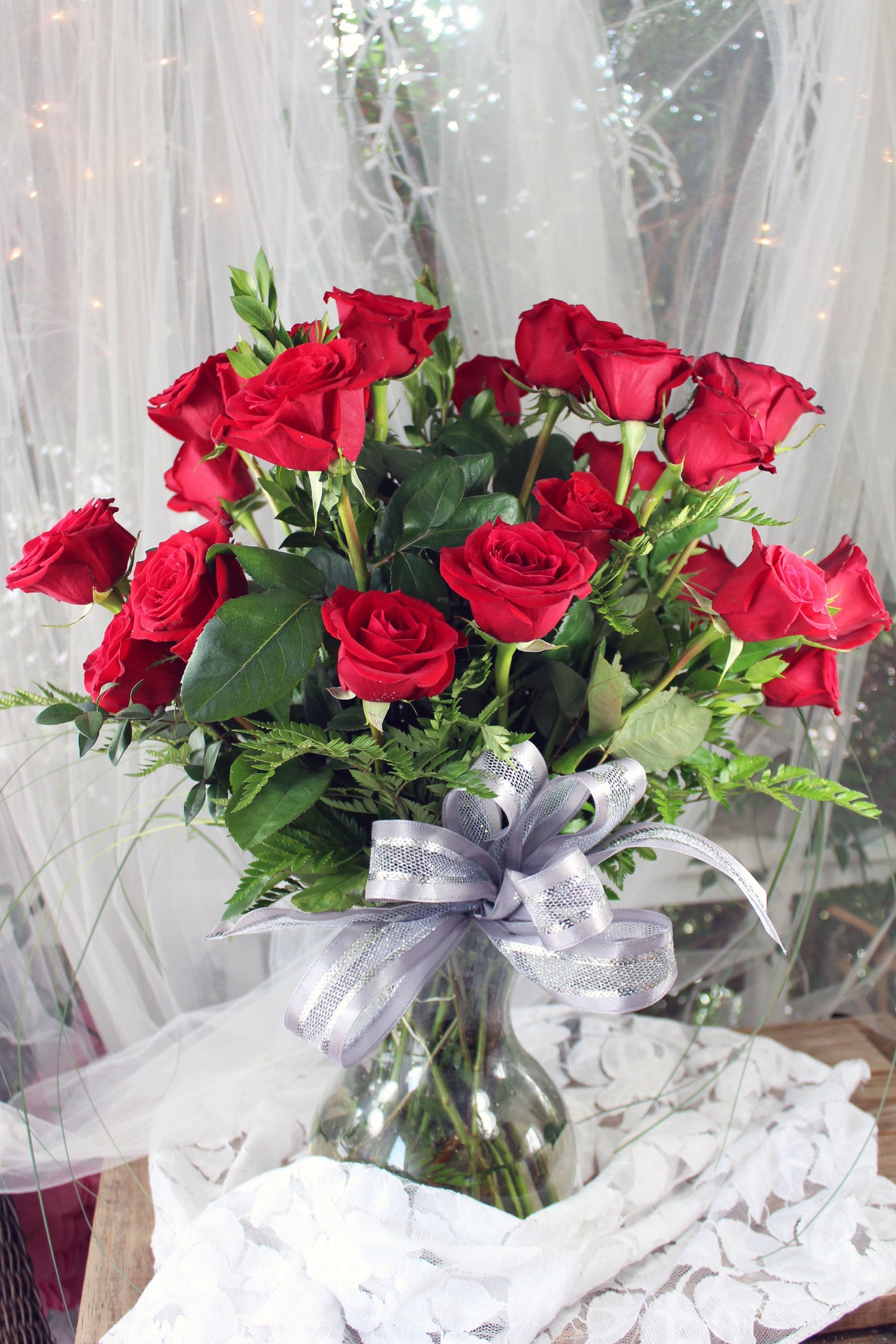 Two Dozen Red Roses in Vase